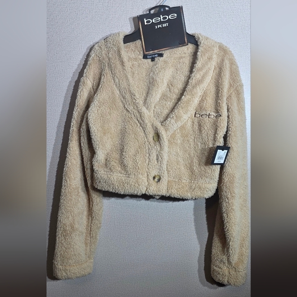 bebe Tan Fuzzy Pajama Set